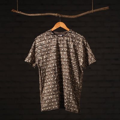 Brown - bindaas art printed cotton round neck t-shirt