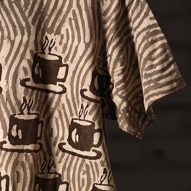 Brown - bindaas art printed cotton round neck t-shirt