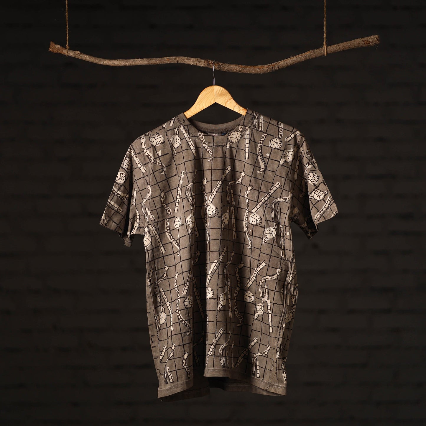 Brown - bindaas art printed cotton round neck t-shirt