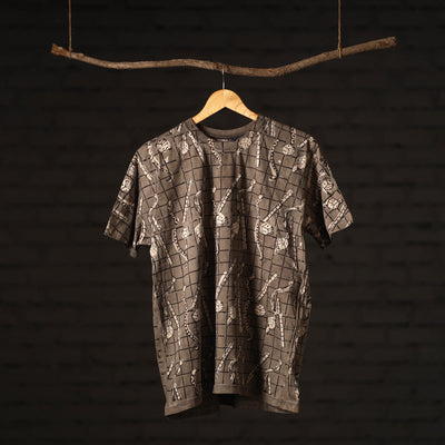 Brown - bindaas art printed cotton round neck t-shirt