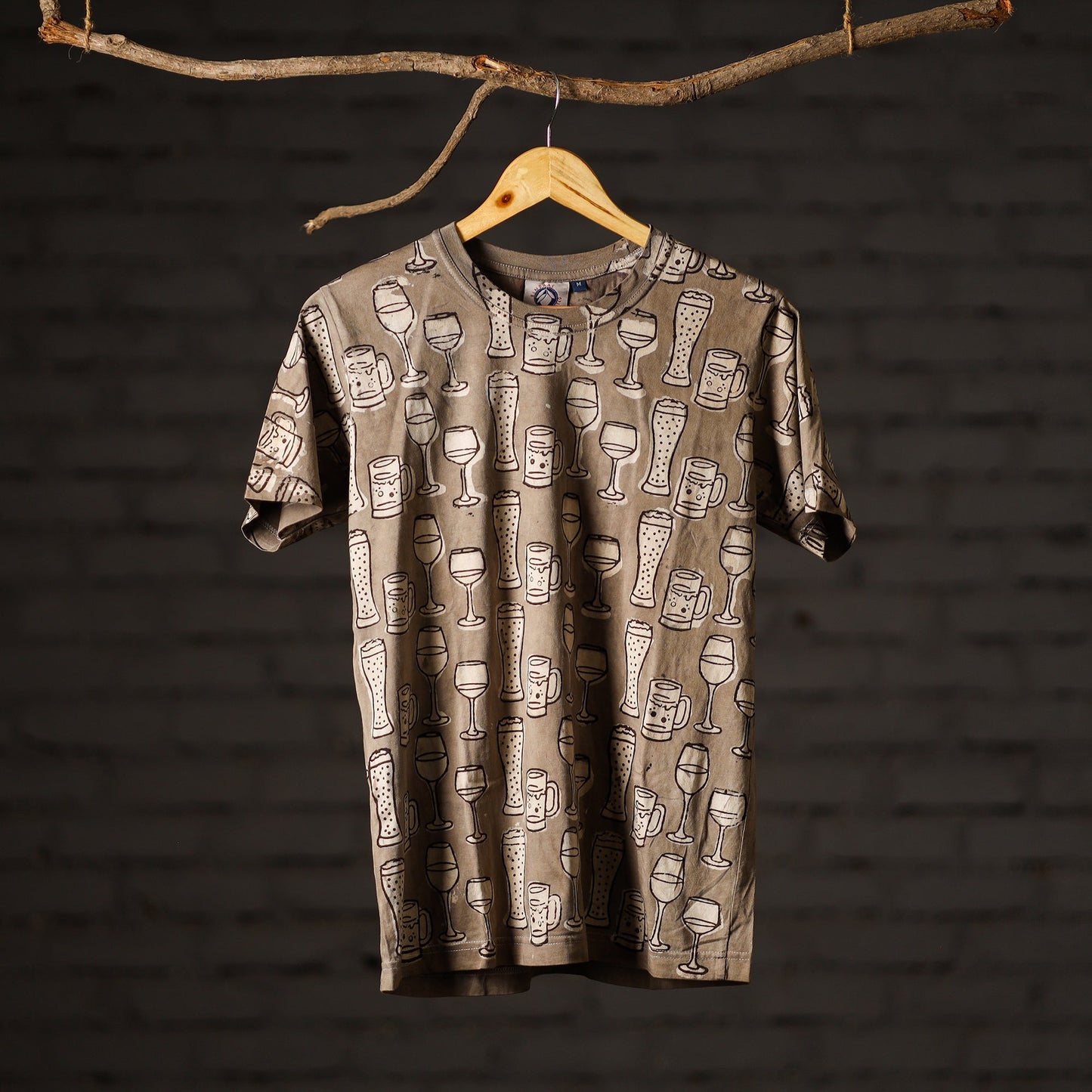 Brown - bindaas art printed cotton round neck t-shirt