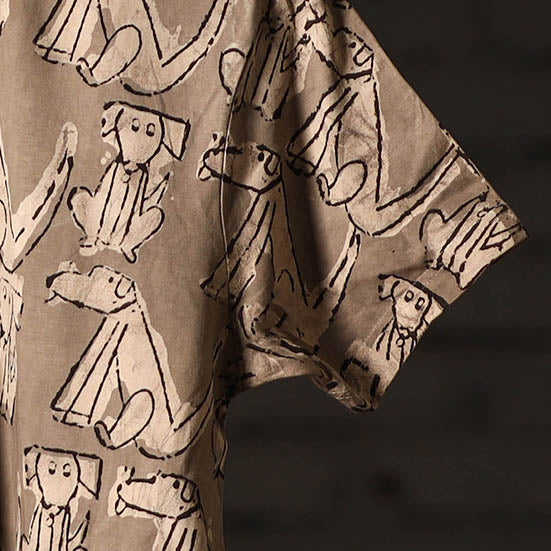 Brown - bindaas art prints natural dyed cotton round neck