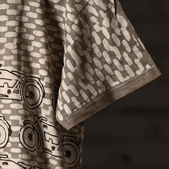  Bindaas Block Art Prints Natural Dyed Cotton Unisex Round Neck T-shirt 