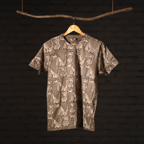 Brown - bindaas art prints natural dyed cotton round neck