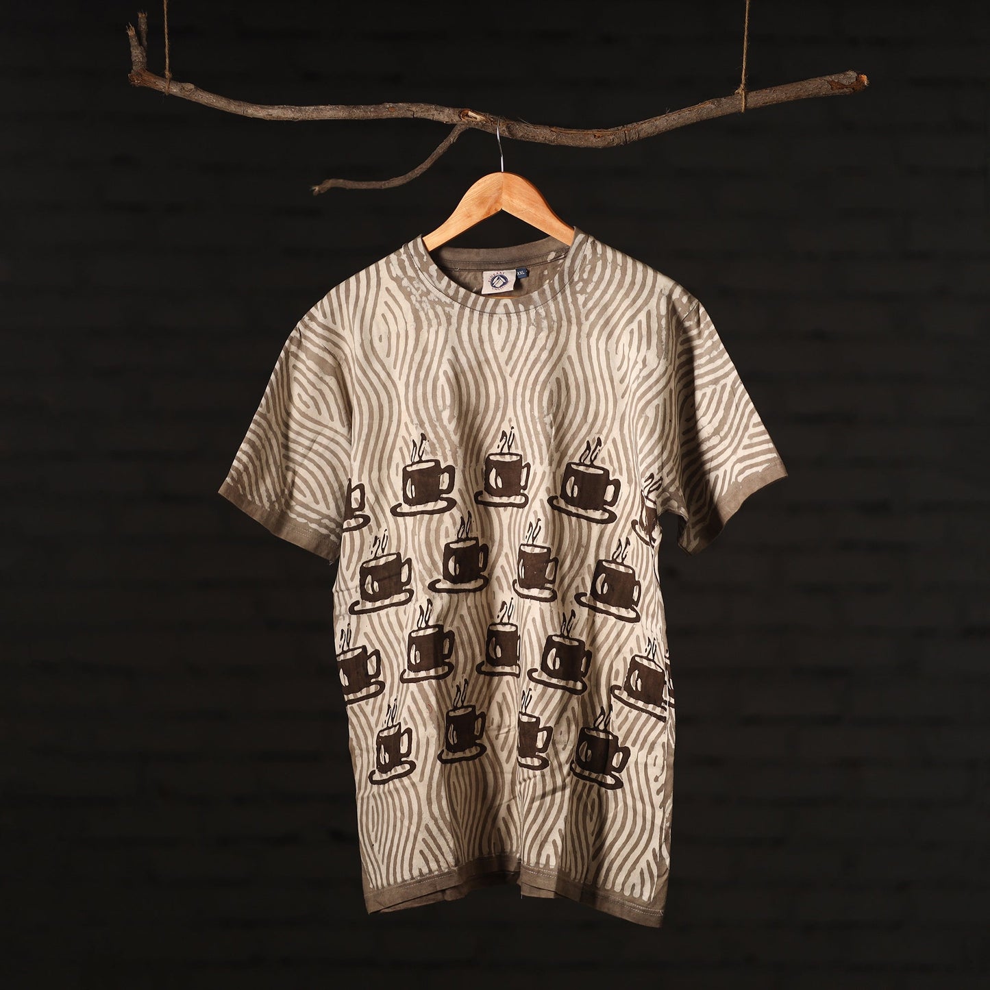  Bindaas Natural Dyed Art Block Print Round Neck T-shirt in Pure Cotton 