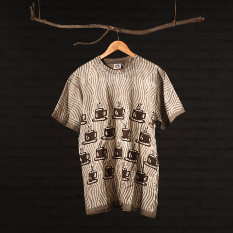  Bindaas Natural Dyed Art Block Print Round Neck T-shirt in Pure Cotton 