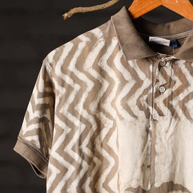  Bindaas Natural Dyed Art Block Print Polo Collar T-shirt in Pure Cotton 