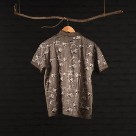 Bindaas Natural Dyed Art Block Print Unisex Polo Collar T-shirt