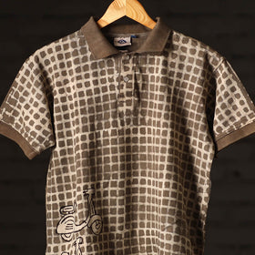 Bindaas Natural Dyed Art Block Print Unisex Polo Collar T-shirt