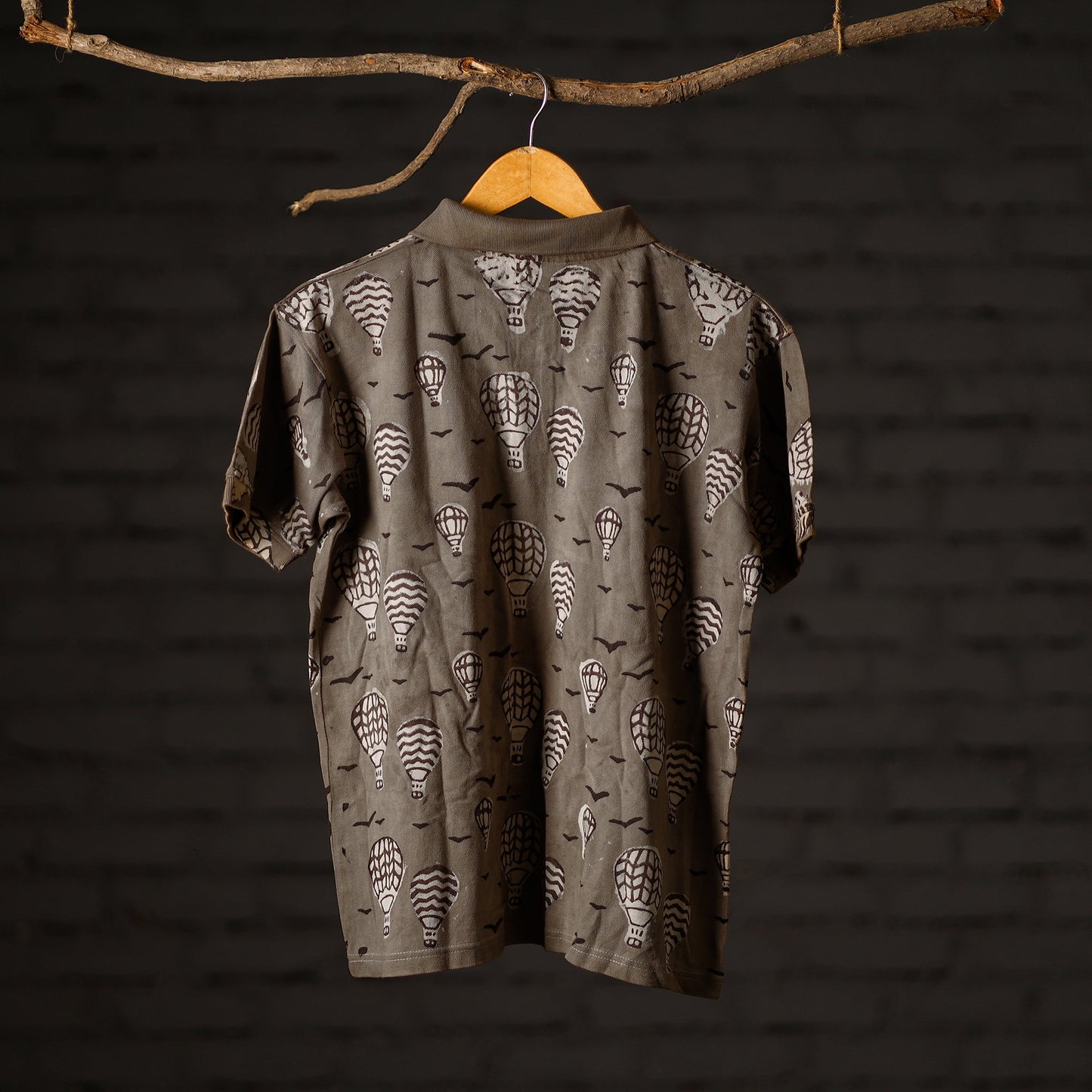 Bindaas Natural Dyed Art Block Print Unisex Polo Collar T-shirt