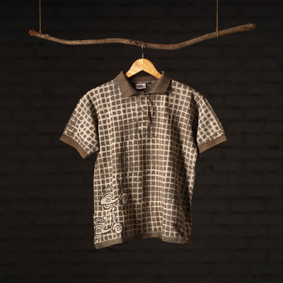 Bindaas Natural Dyed Art Block Print Unisex Polo Collar T-shirt