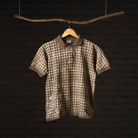 Bindaas Natural Dyed Art Block Print Unisex Polo Collar T-shirt