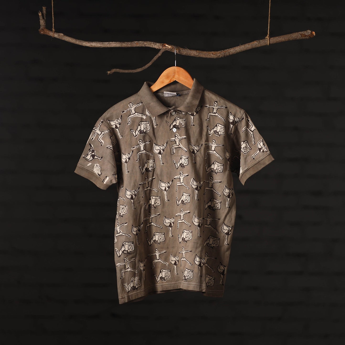 Bindaas Natural Dyed Art Block Print Unisex Polo Collar T-shirt