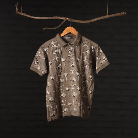 Bindaas Natural Dyed Art Block Print Unisex Polo Collar T-shirt