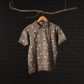 Bindaas Natural Dyed Art Block Print Unisex Polo Collar T-shirt
