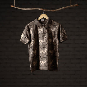 Buy Brown Bindaas Block Art Printed Cotton Unisex Polo Collar T-shirt