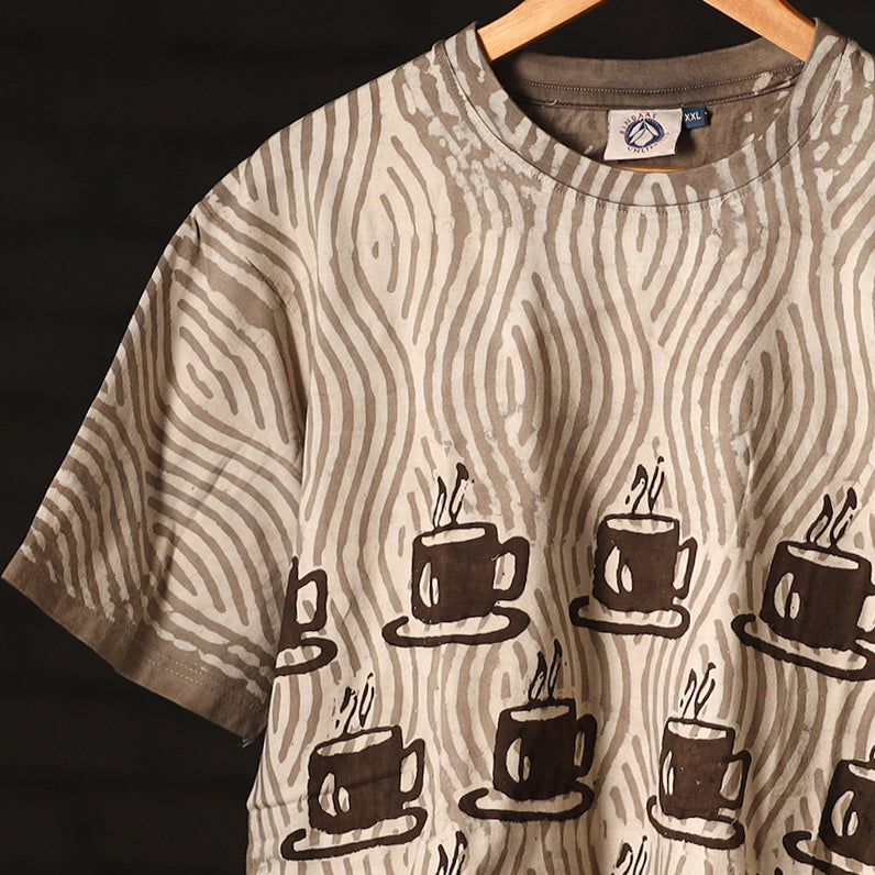  Bindaas Natural Dyed Art Block Print Round Neck T-shirt in Pure Cotton 