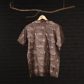 Brown - Bindaas Natural Dyed Art Block Print Round Neck T-shirt in Pure Cotton