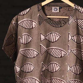 Brown - Bindaas Natural Dyed Art Block Print Round Neck T-shirt in Pure Cotton