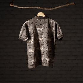 Buy Brown Bindaas Block Art Printed Cotton Unisex Polo Collar T-shirt