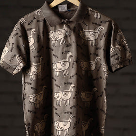 Buy Brown Bindaas Block Art Printed Cotton Unisex Polo Collar T-shirt