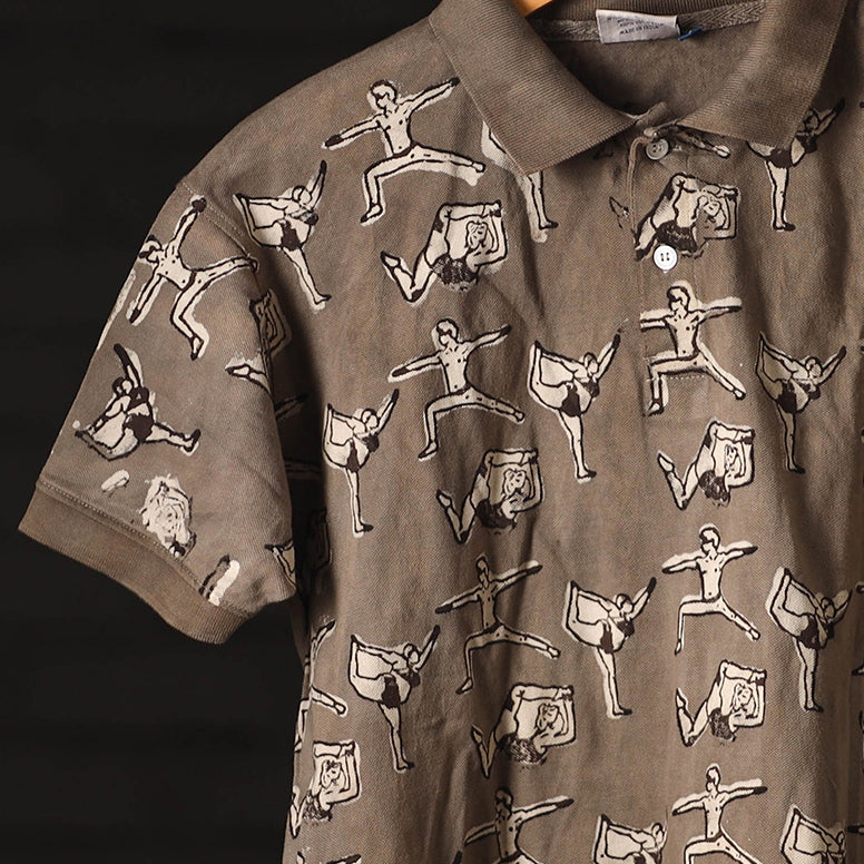 Bindaas Natural Dyed Art Block Print Unisex Polo Collar T-shirt