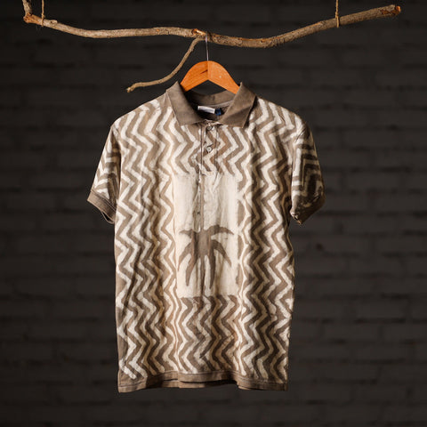  Bindaas Natural Dyed Art Block Print Polo Collar T-shirt in Pure Cotton 