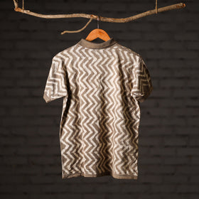  Bindaas Natural Dyed Art Block Print Polo Collar T-shirt in Pure Cotton 