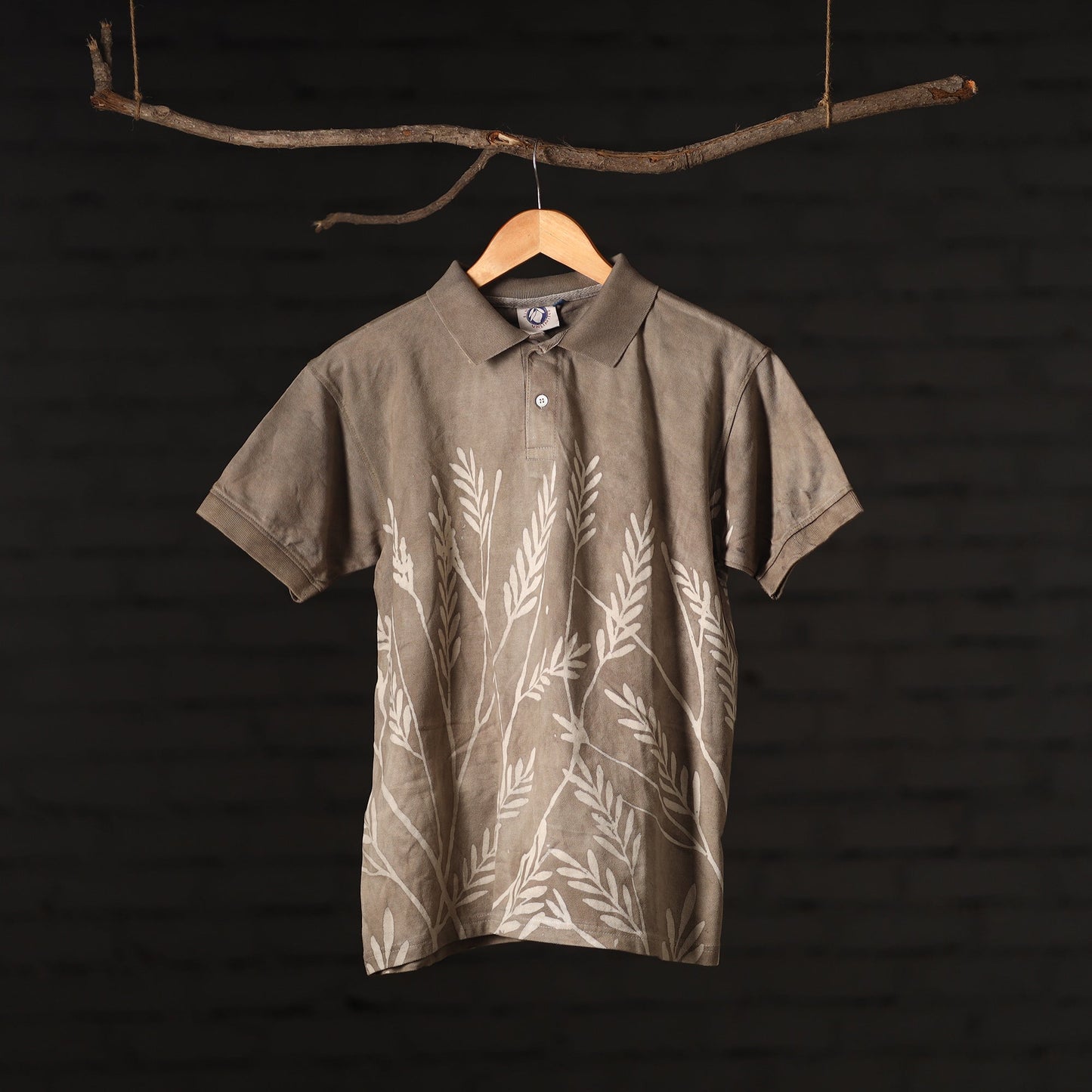  Bindaas Natural Dyed Art Block Print Polo Collar T-shirt in Pure Cotton 