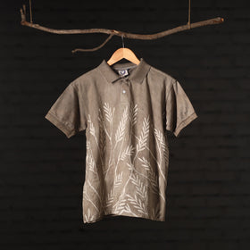  Bindaas Natural Dyed Art Block Print Polo Collar T-shirt in Pure Cotton 