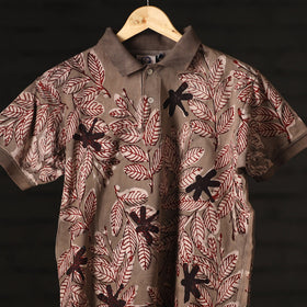 Buy Bindaas Natural Dyed Art Block Print Polo Collar T-shirt in Pure Cotton Online at iTokri.com
