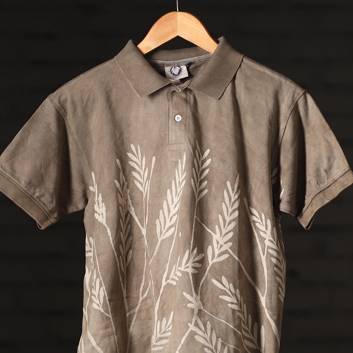  Bindaas Natural Dyed Art Block Print Polo Collar T-shirt in Pure Cotton 