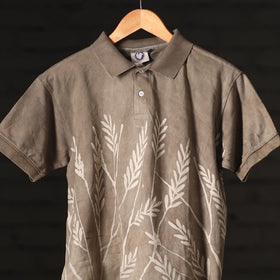  Bindaas Natural Dyed Art Block Print Polo Collar T-shirt in Pure Cotton 