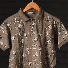 Bindaas Natural Dyed Art Block Print Unisex Polo Collar T-shirt
