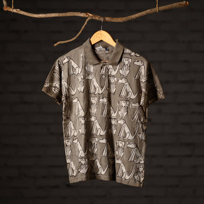 Buy Bindaas Natural Dyed Art Block Print Polo Collar T-shirt in Pure Cotton Online at iTokri.com