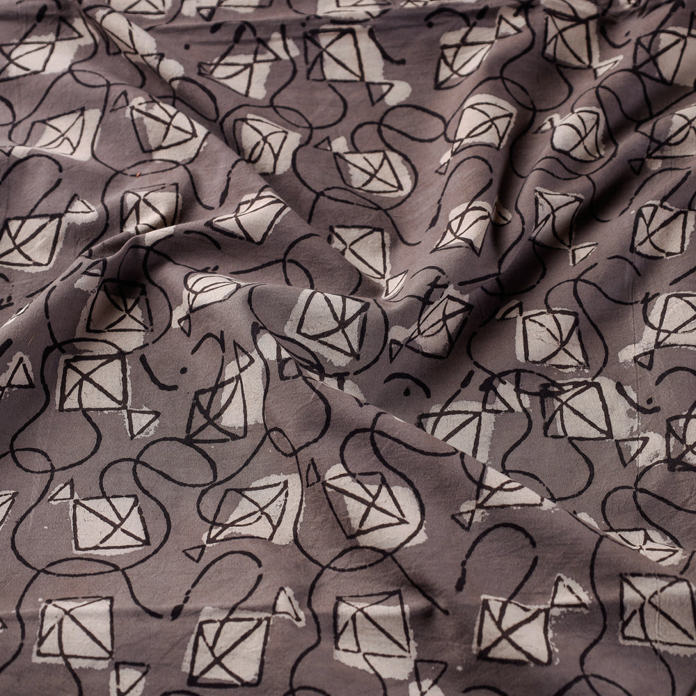  हवा का झोंका Kite Runner - Brown Bindaas Block Printed Cotton Fabric 
