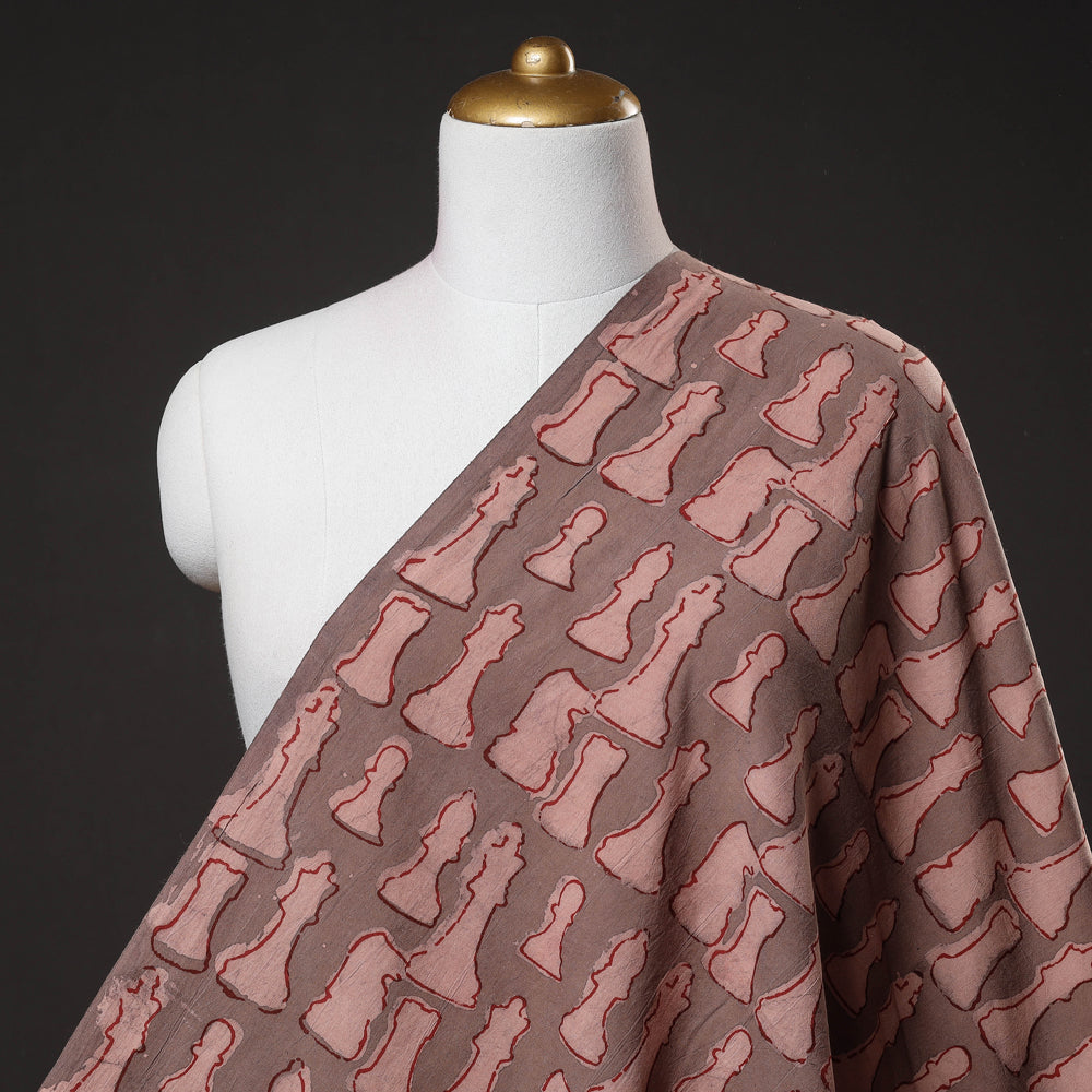 Brown - Bindaas Block Printed Natural Dyed Cotton Fabric