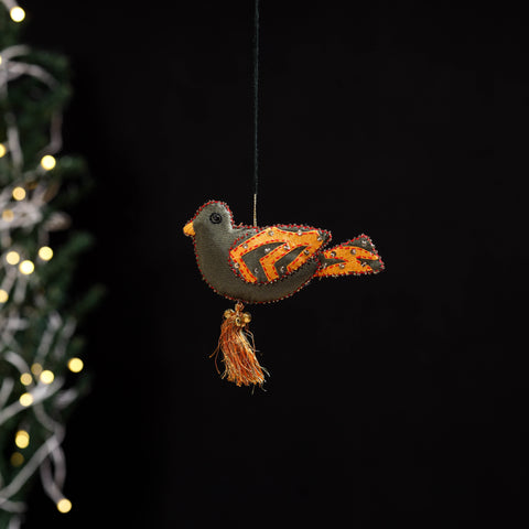 Brown - bird - hand embroidered felt christmas decor