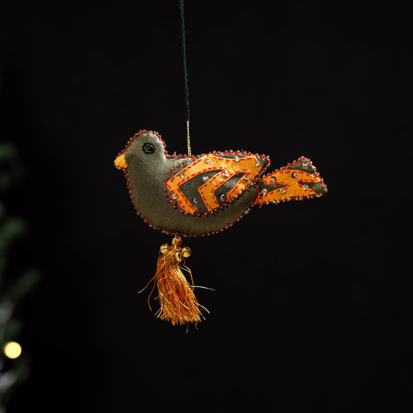 Brown - bird - hand embroidered felt christmas decor