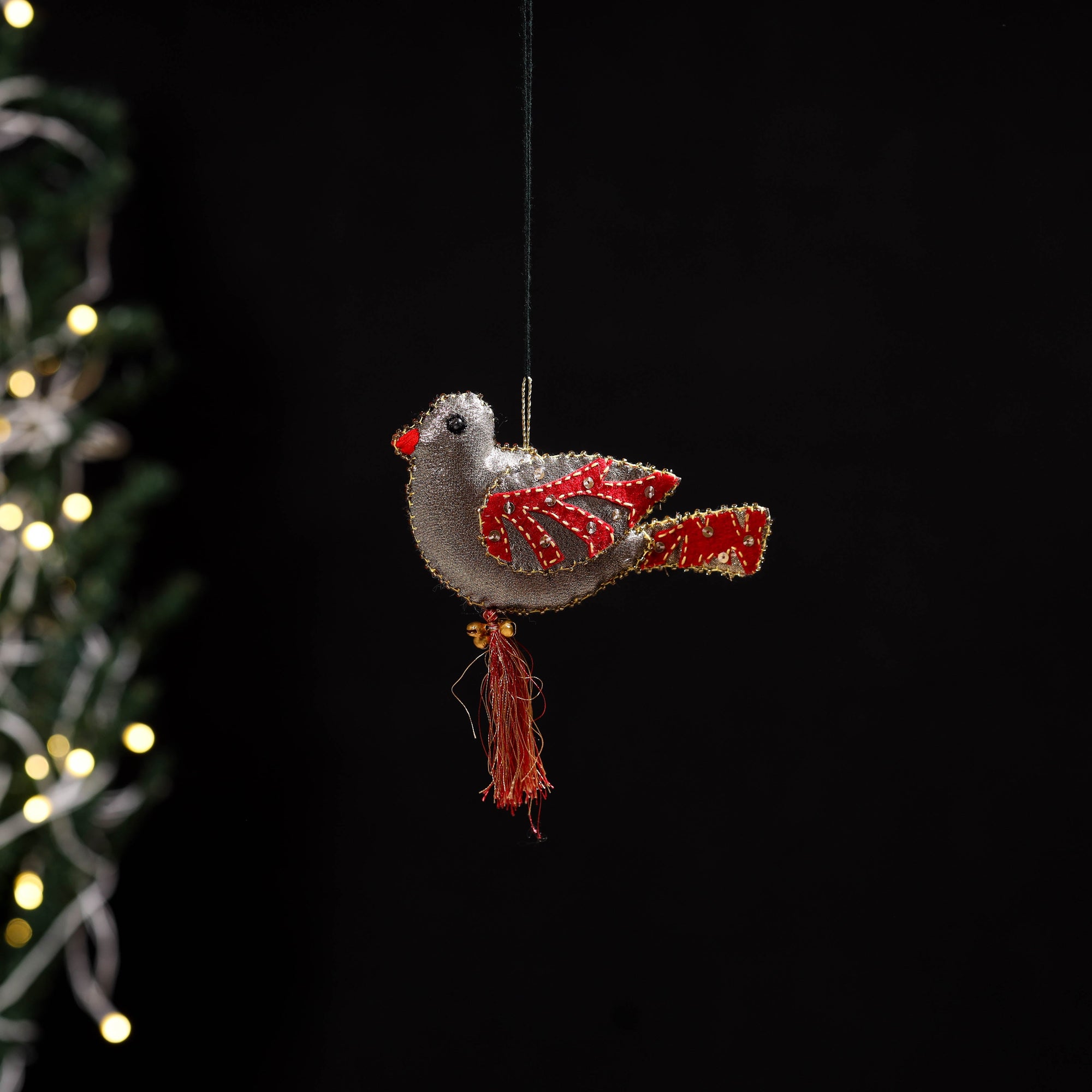Brown - bird - hand embroidered felt christmas decor