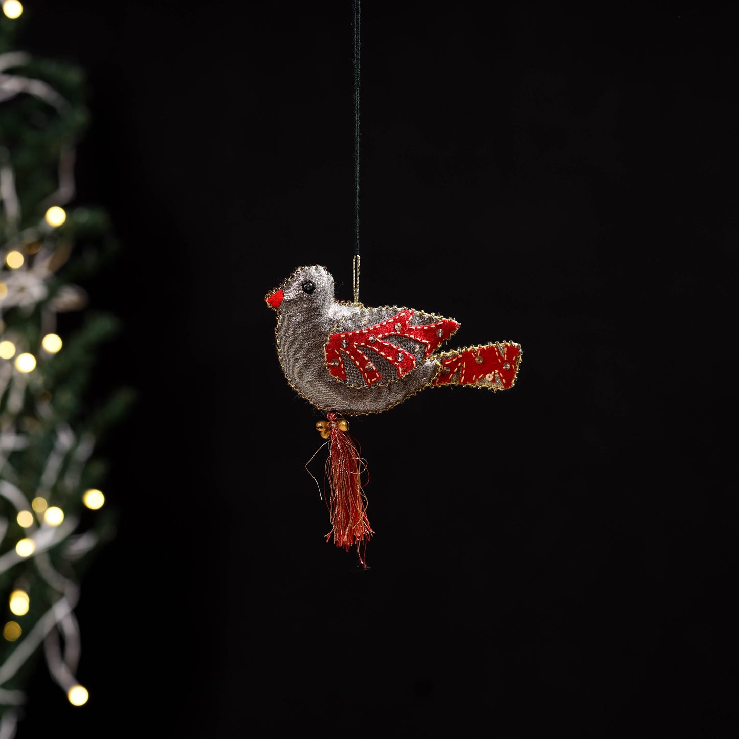 Brown - bird - hand embroidered felt christmas decor