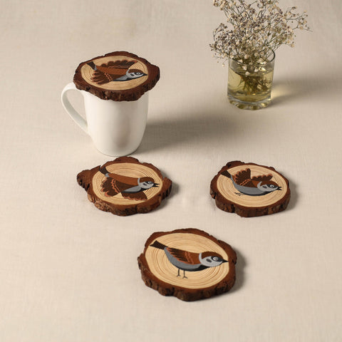 Birds - handpainted pine wood coaster (set of 4) 07