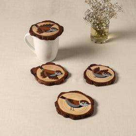 Birds - handpainted pine wood coaster (set of 4) 07