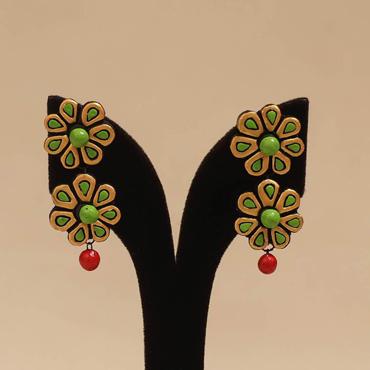 Bishnupur handpainted flower shape terracotta earrings 122
