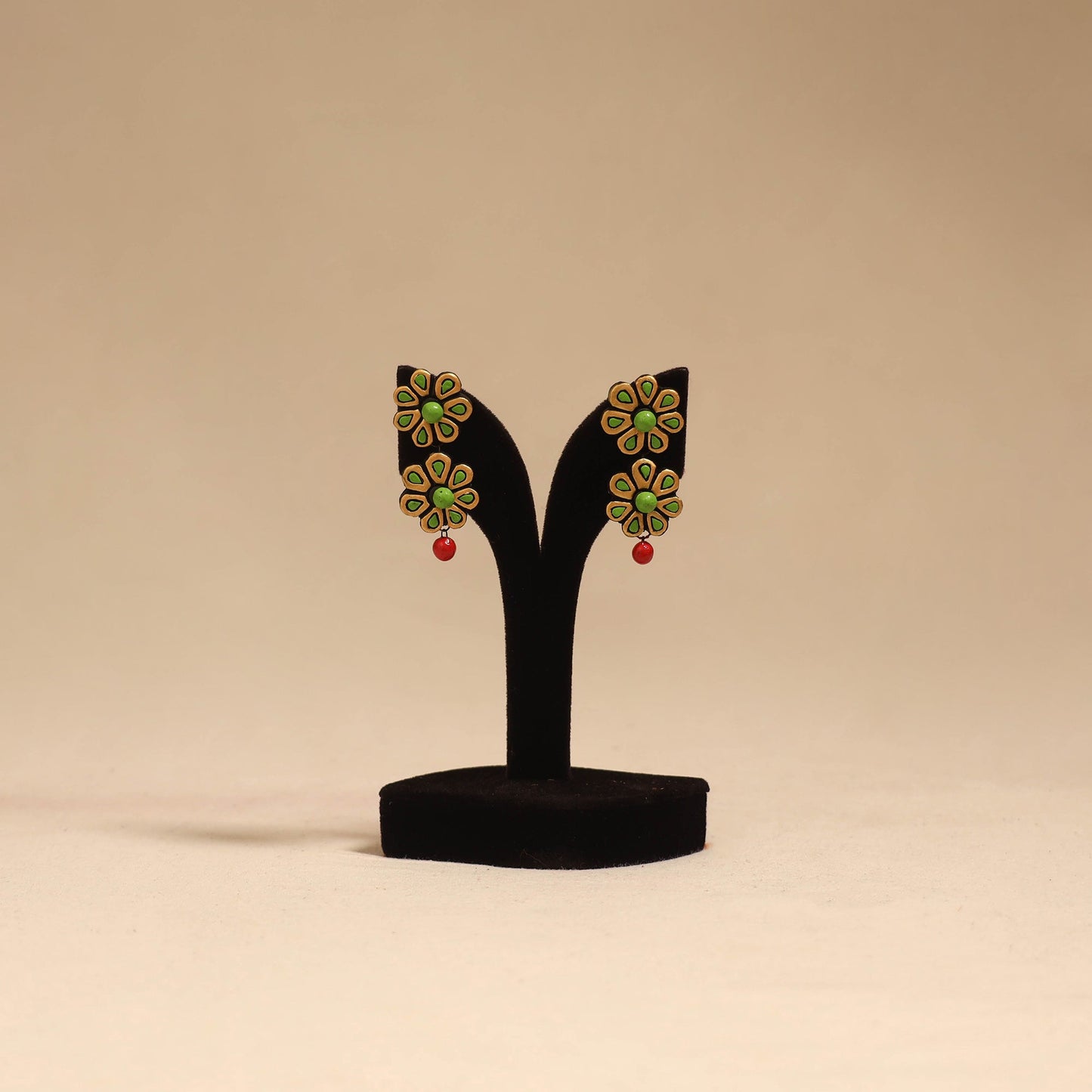 Bishnupur handpainted flower shape terracotta earrings 122