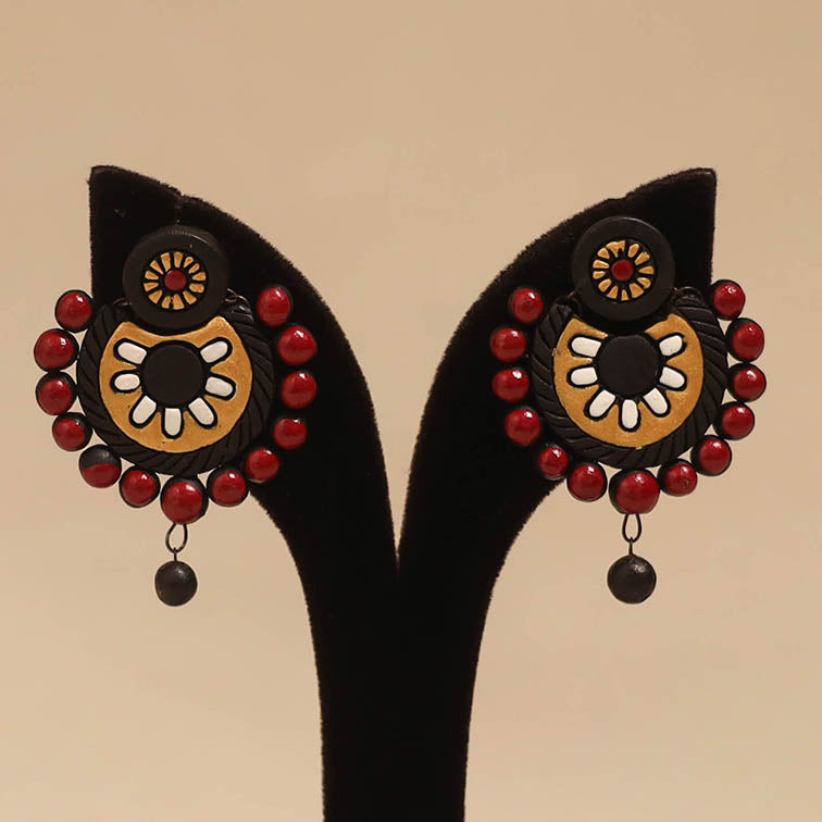 Bishnupur handpainted terracotta earrings 53 - handcrafted