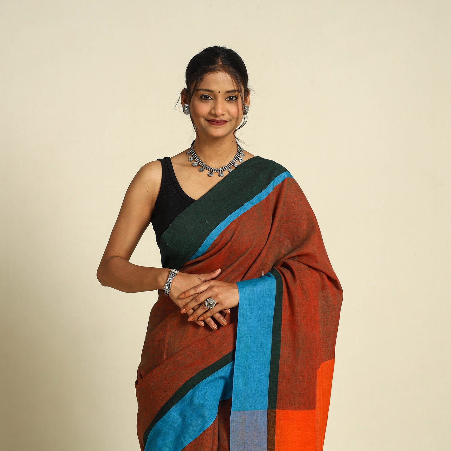  Brown Bishnupur Mul Cotton Saree from Bengal