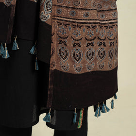 Buy Brown Block Print Cotton Ajrakh Dupatta With Tassels