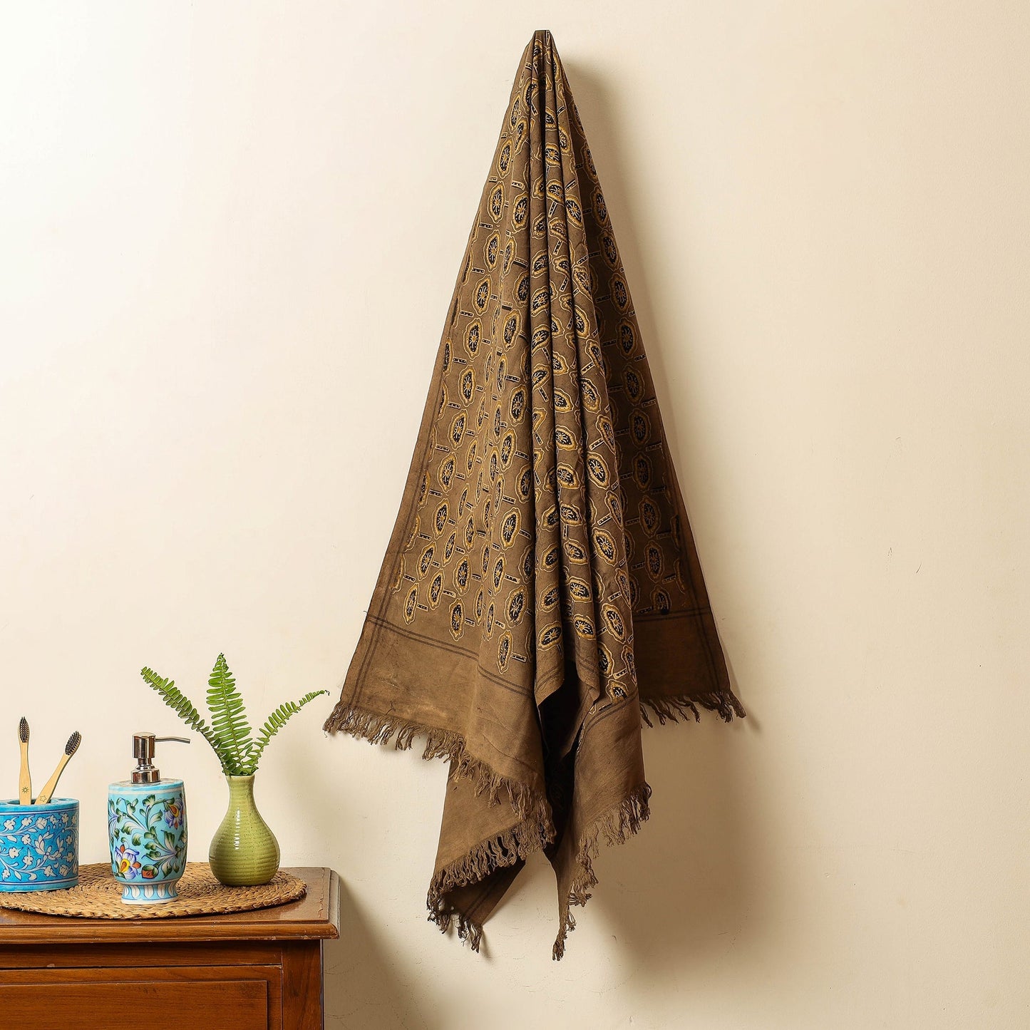 Brown Block Print Cotton Ajrakh Handloom Towel