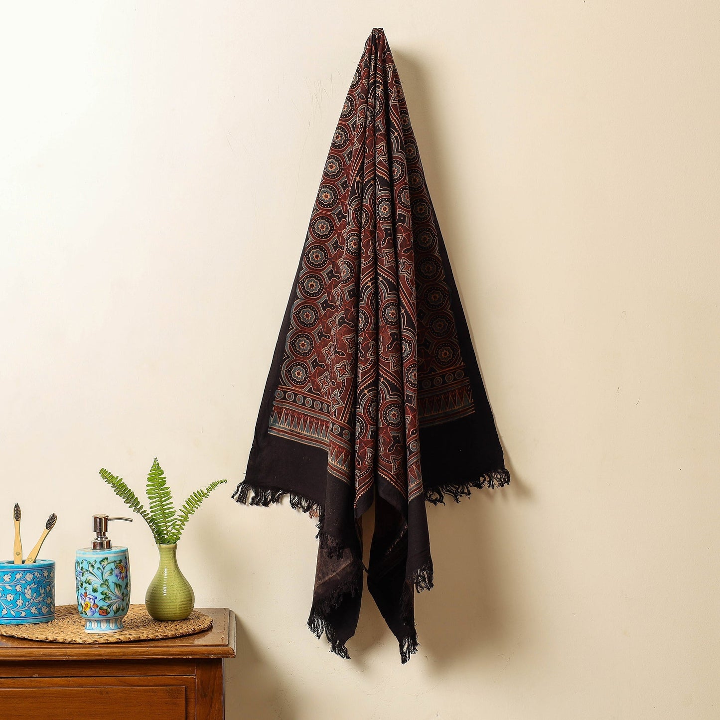 Buy Brown Block Print Cotton Ajrakh Handloom Towel